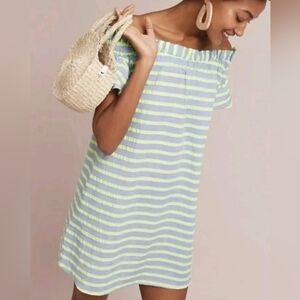 Corey Lynn Calter Anthropologie Bayside Off-The-Shoulder Dress Green/grey XS